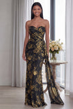 Black Strapless Ruched Evening Dress with Streamer