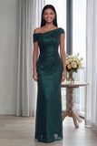 Dark Green Mermaid Asymmetrical Neck Ruched Evening Dress