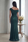 Dark Green Mermaid Asymmetrical Neck Ruched Evening Dress