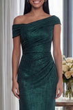 Dark Green Mermaid Asymmetrical Neck Ruched Evening Dress