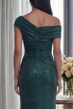 Dark Green Mermaid Asymmetrical Neck Ruched Evening Dress