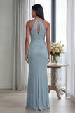 Halter Sky Blue Cut Out Mermaid Evening Dress