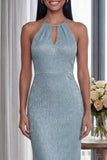 Halter Sky Blue Cut Out Mermaid Evening Dress