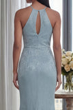Halter Sky Blue Cut Out Mermaid Evening Dress