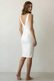 Sheath V Neck Satin White Work Dress