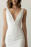Sheath V Neck Satin White Work Dress