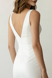 Sheath V Neck Satin White Work Dress