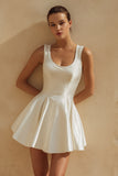 White A Line Square Neck Satin Mini Dress