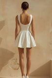 White A Line Square Neck Satin Mini Dress