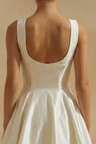 White A Line Square Neck Satin Mini Dress