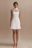 Simple High Neck White Registry Office Wedding Dress
