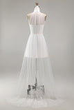 Simple High Neck White Registry Office Wedding Dress