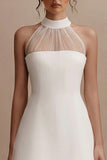Simple High Neck White Registry Office Wedding Dress