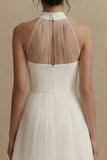 Simple High Neck White Registry Office Wedding Dress