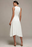 A Line Satin Asymmetrical White Midi Dress