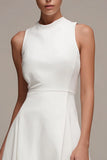 A Line Satin Asymmetrical White Midi Dress