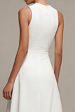 A Line Satin Asymmetrical White Midi Dress