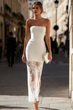 Strapless White Sheath Lace Engagement Dress
