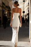 Strapless White Sheath Lace Engagement Dress