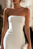 Strapless White Sheath Lace Engagement Dress