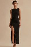 Sheath Ruched Bateau Neck White Engagement Dress with Slit