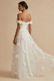 Off the Shoulder A Line Corset 3D Flowers Wedding Dress with Slit