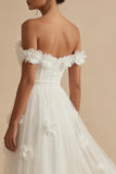 Off the Shoulder A Line Corset 3D Flowers Wedding Dress with Slit