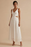 White A Line V Neck Cut Out Midi Engagement Dress