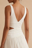 White A Line V Neck Cut Out Midi Engagement Dress