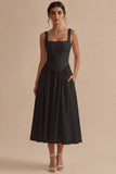 White A Line Corset Square Neck Midi Engagement Dress