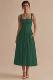 White A Line Corset Square Neck Midi Engagement Dress