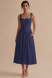 White A Line Corset Square Neck Midi Engagement Dress