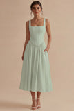 White A Line Corset Square Neck Midi Engagement Dress