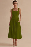 White A Line Corset Square Neck Midi Engagement Dress