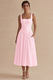 White A Line Corset Square Neck Midi Engagement Dress