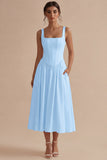 White A Line Corset Square Neck Midi Engagement Dress