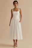 White A Line Corset Square Neck Midi Engagement Dress