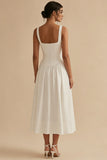White A Line Corset Square Neck Midi Engagement Dress
