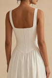 White A Line Corset Square Neck Midi Engagement Dress