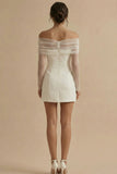 Off the Shoulder Bodycon White Registry Office Wedding Dress with Long Sleeves
