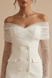 Off the Shoulder Bodycon White Registry Office Wedding Dress with Long Sleeves