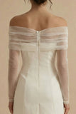 Off the Shoulder Bodycon White Registry Office Wedding Dress with Long Sleeves
