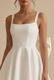 White A Line Square Neck Mini Dress with Bow