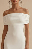 Off the Shoulder Sheath White Midi Engagement Dress