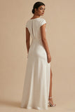 White Sheath Cowl Neck Long Engagement Dress with Slit