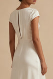 White Sheath Cowl Neck Long Engagement Dress with Slit