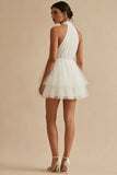 Halter A Line Tulle White Mini Dress
