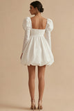 White A Line Square Neck Puff Long Sleeve Graduation Dress
