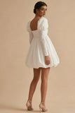 White A Line Square Neck Puff Long Sleeve Graduation Dress
