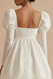 White A Line Square Neck Puff Long Sleeve Graduation Dress